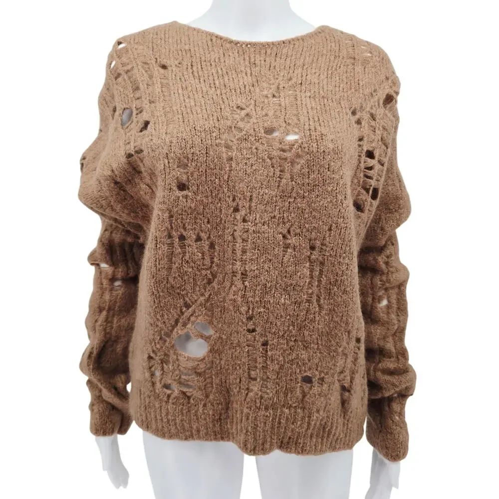 RAMAEL Distressed Mohair-Blend Jumpe Sweater Unisex Brown XS